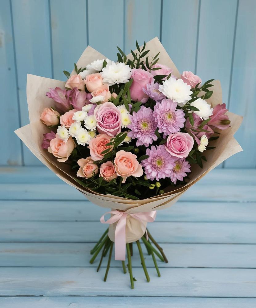 Букет цветов из: Хризантемы, Розы и Альстромерии в Селенгинске
