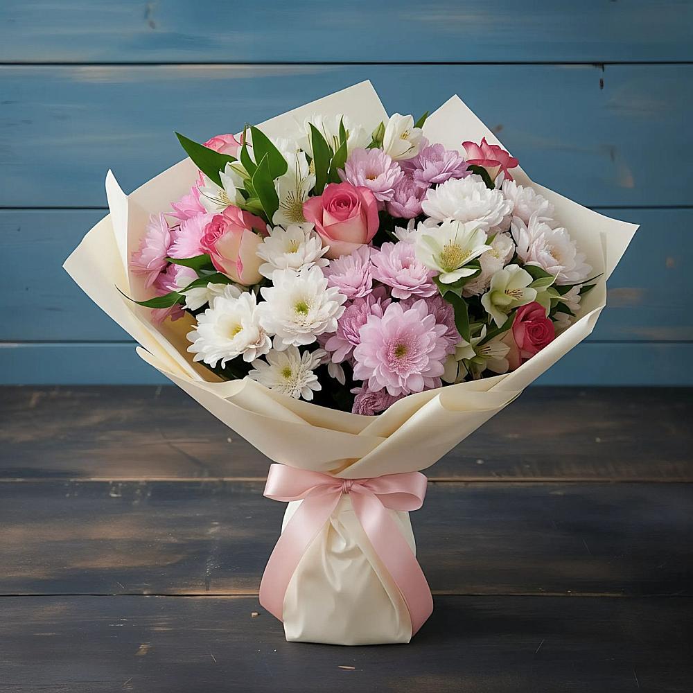 Букет цветов из: Хризантемы, Альстромерии и Розы в Селенгинске